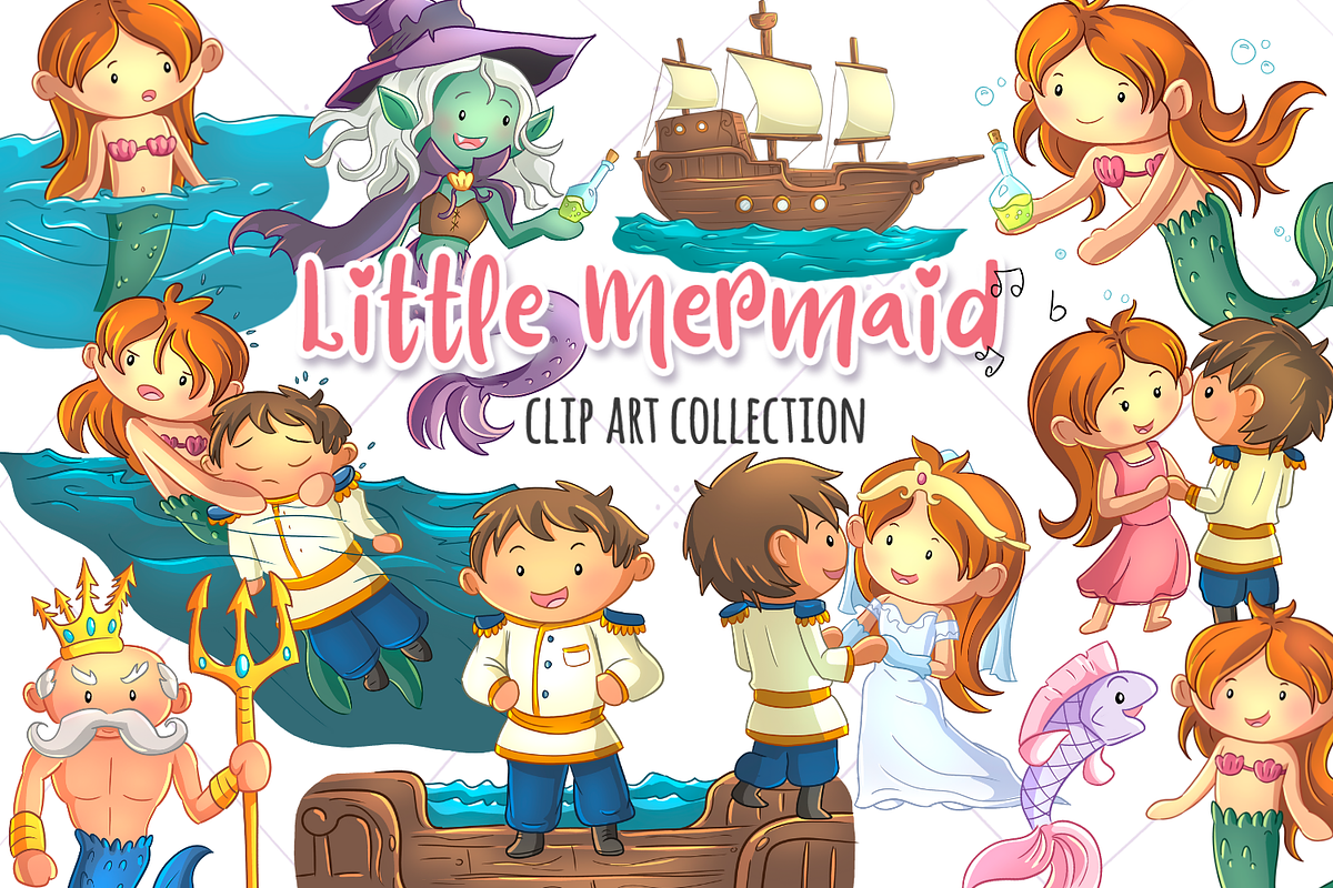 Little Mermaid Clip Art Collection in Illustrations - product preview 8