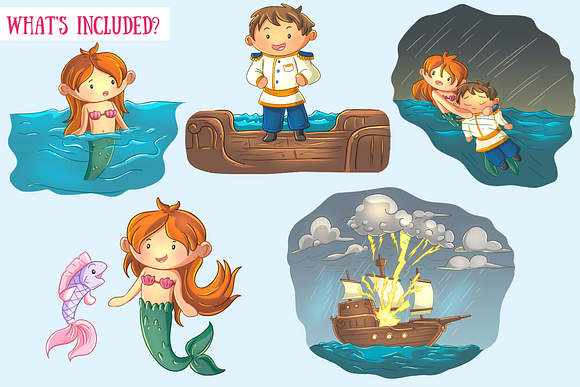 Little Mermaid Clip Art Collection in Illustrations - product preview 1