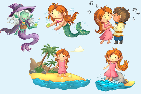Little Mermaid Clip Art Collection in Illustrations - product preview 4