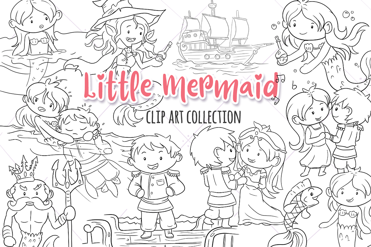 Little Mermaid Digital Stamps in Illustrations - product preview 8