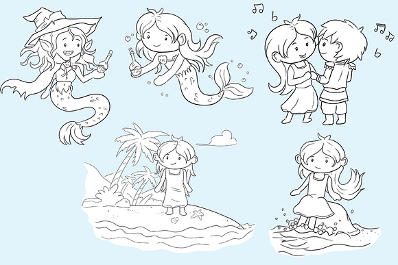 Little Mermaid Digital Stamps in Illustrations - product preview 2