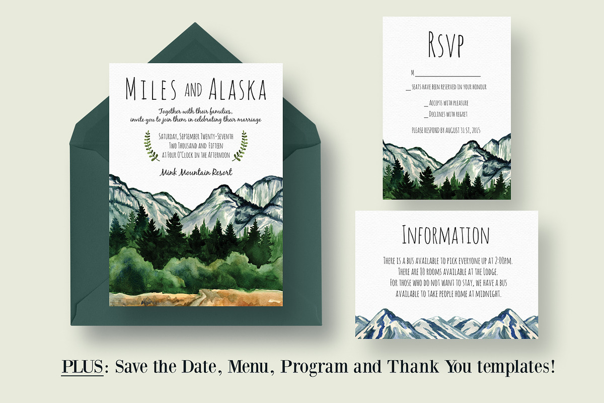 Mountain Wedding Invitation Suite in Wedding Templates - product preview 8