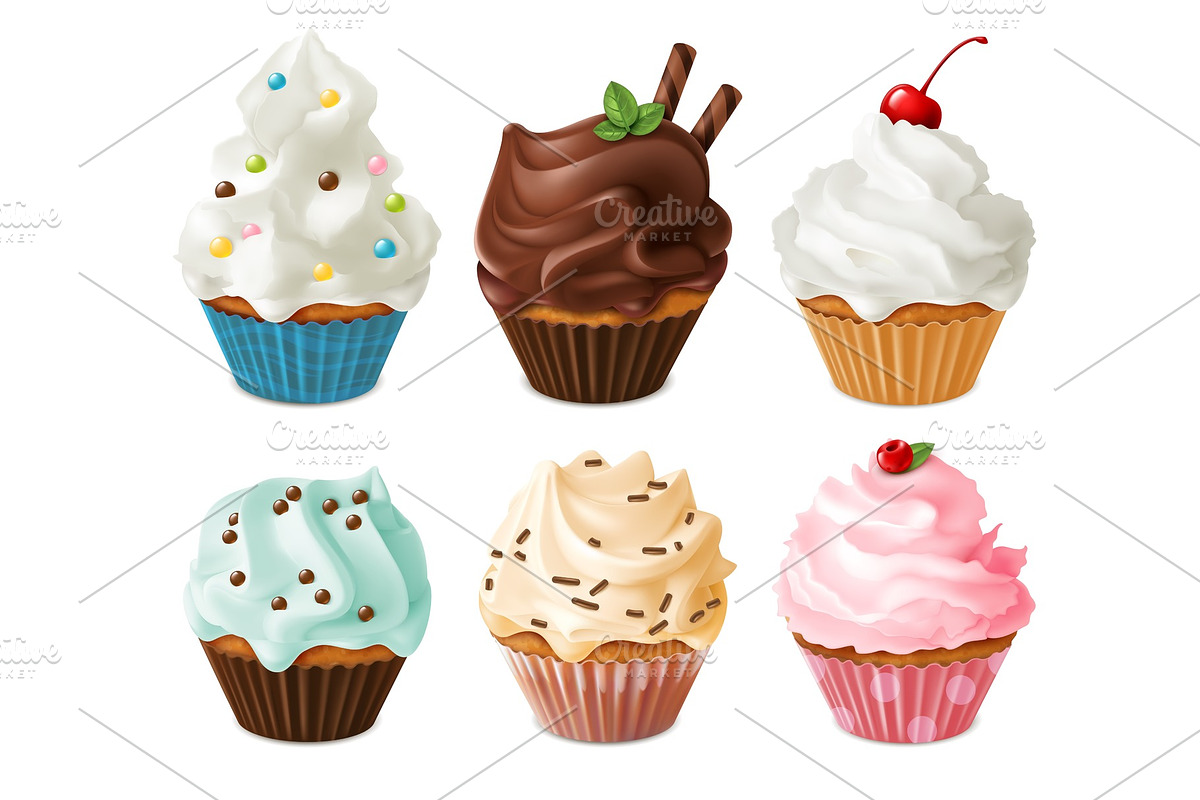 Realistic cupcakes. Sweet creamy in Objects - product preview 8
