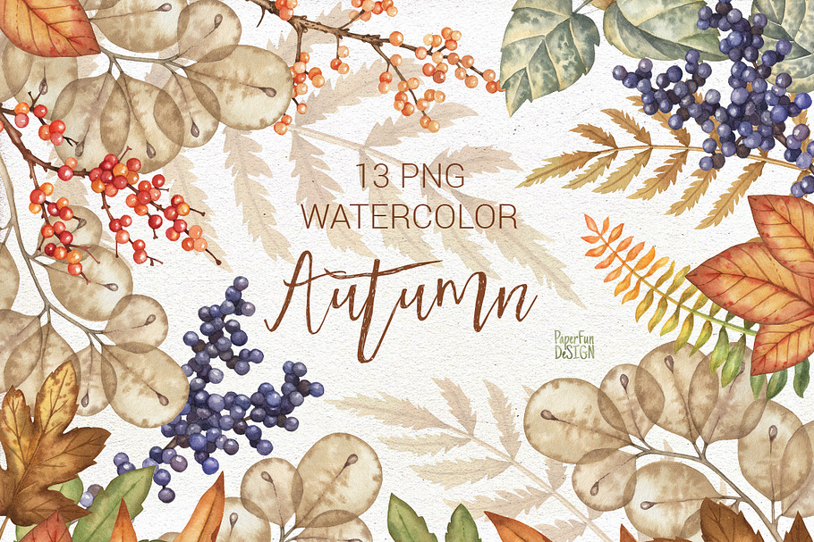 Watercolor Autumn clipart.