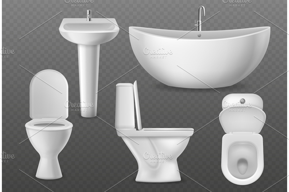 Realistic bathroom objects. White in Objects - product preview 8