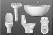 Realistic bathroom objects. White