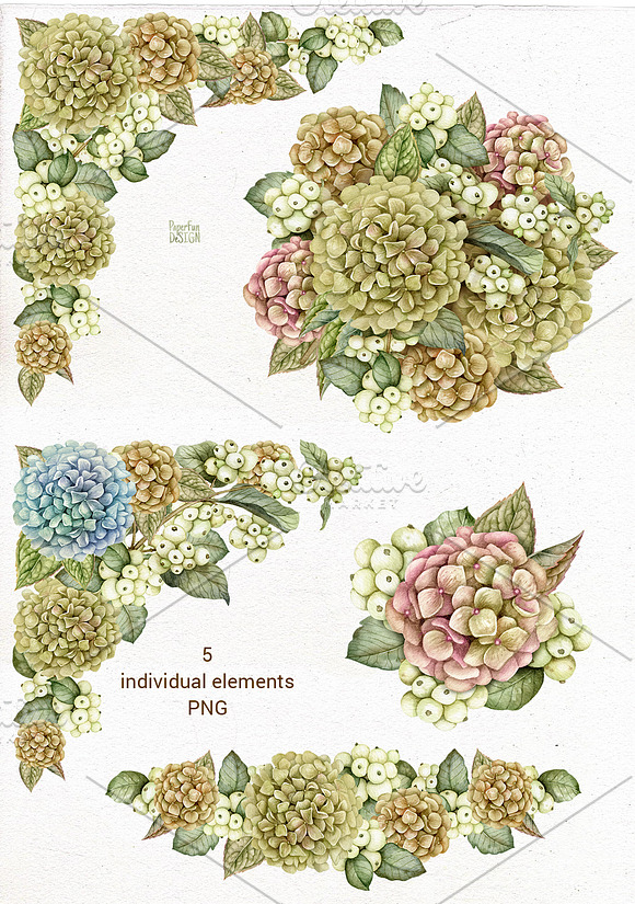 Watercolor Hydrangeas bouquet. in Illustrations - product preview 1