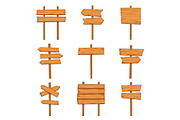 Cartoon wooden arrows. Blank wood