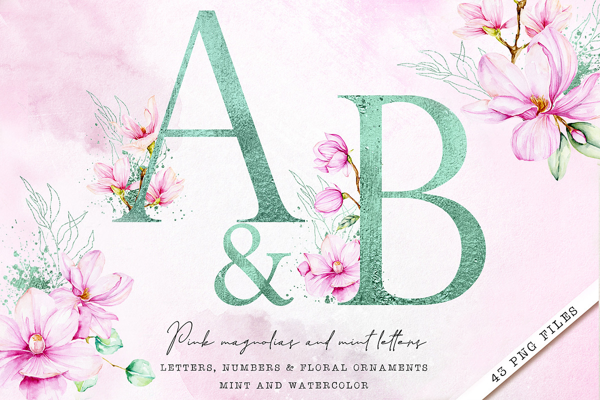 Mint Monogram letters with magnolias in Objects - product preview 8