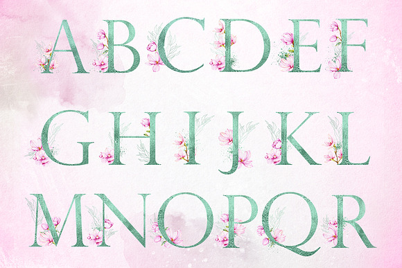 Mint Monogram letters with magnolias in Objects - product preview 2