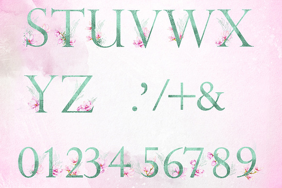 Mint Monogram letters with magnolias in Objects - product preview 3