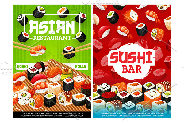 Sushi rolls, restaurant menu