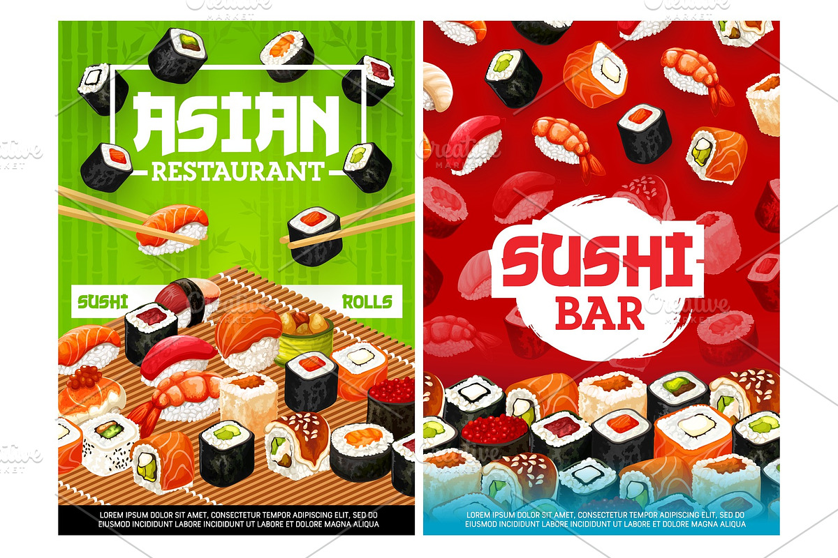 Sushi rolls, restaurant menu in Illustrations - product preview 8