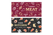 Meat Butchery Banner Set. Vector
