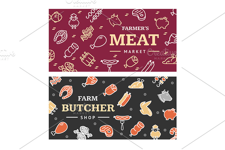 Meat Butchery Banner Set. Vector in Illustrations - product preview 8
