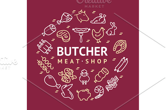 Meat Butchery Banner Set. Vector in Illustrations - product preview 1