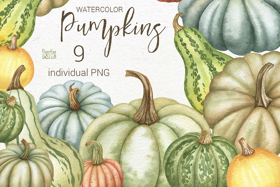 Watercolor Pumpkins clipart. in Illustrations - product preview 8