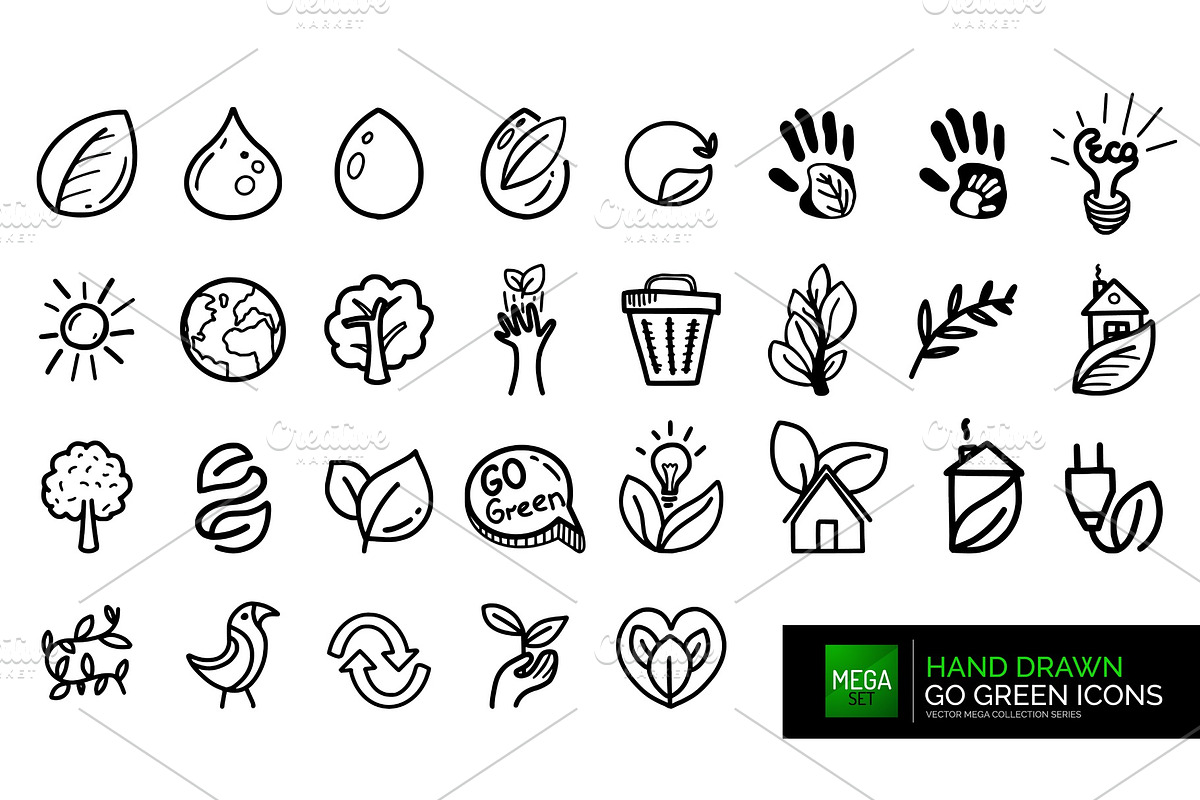 Hand drawn natural go green doodle in Illustrations - product preview 8