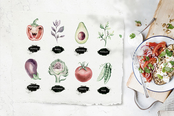 Watercolor fresh veggies collection! in Illustrations - product preview 1