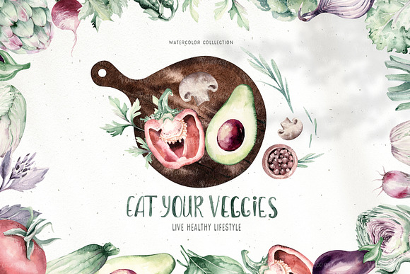 Watercolor fresh veggies collection! in Illustrations - product preview 10