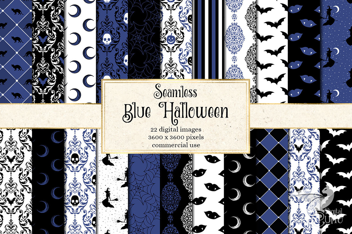 Blue Halloween Digital Paper in Patterns - product preview 8