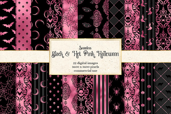Black & Hot Pink Halloween Patterns