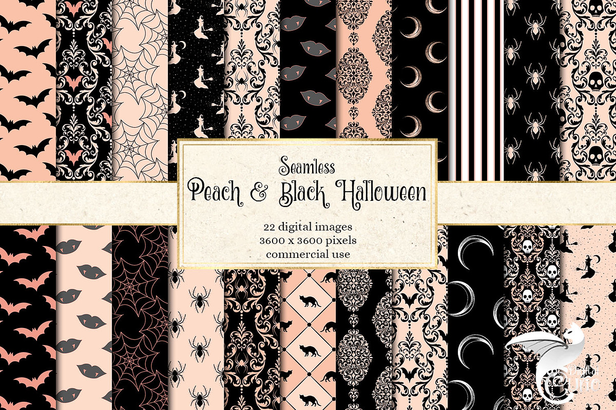 Peach Halloween Digital Paper in Patterns - product preview 8