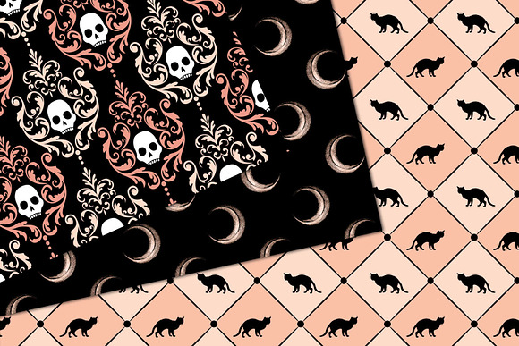 Peach Halloween Digital Paper in Patterns - product preview 1