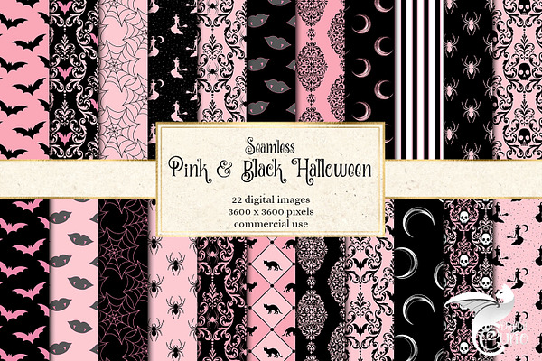 Pink & Black Halloween Digital Paper