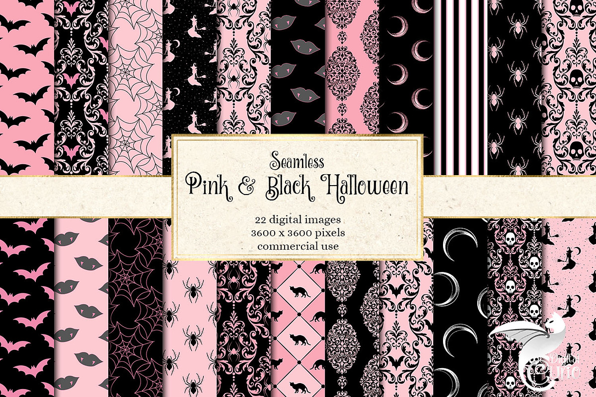 Pink & Black Halloween Digital Paper in Patterns - product preview 8