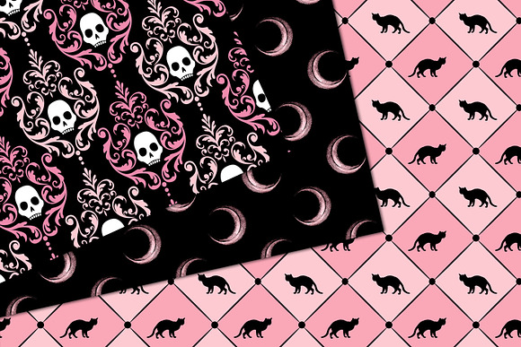 Pink & Black Halloween Digital Paper in Patterns - product preview 2