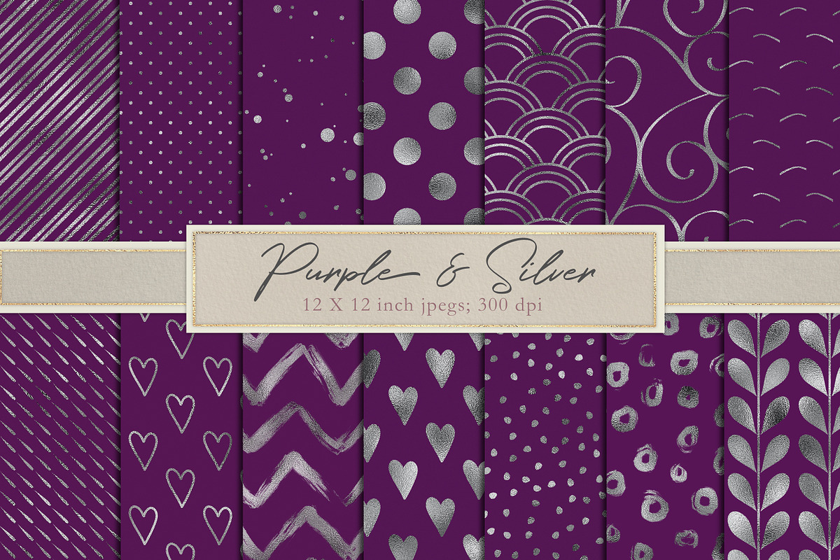 Purple and silver digital paper in Patterns - product preview 8
