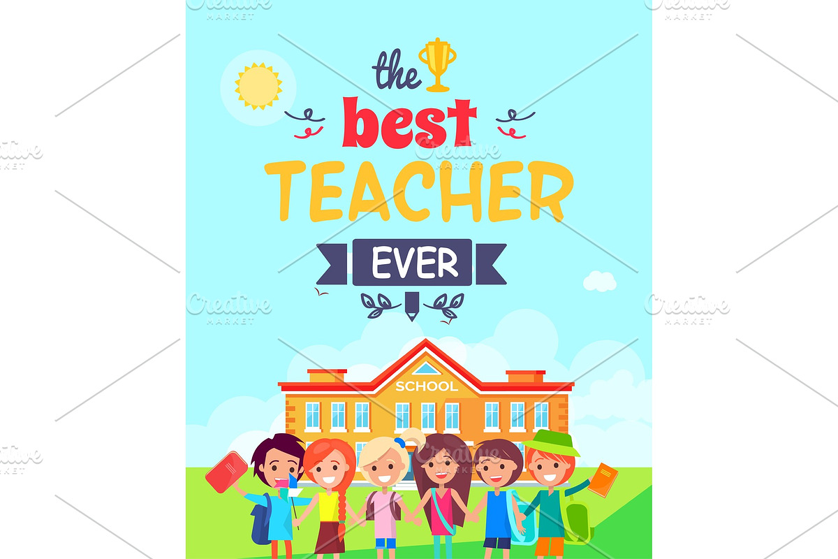 Best Teacher Ever Postcard Vector in Illustrations - product preview 8