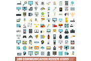 100 communication review icons set