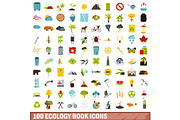 100 ecology book icons set