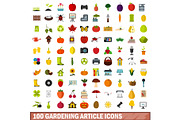 100 gardening article icons set