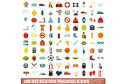 100 recreation training icons set