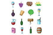Wine yard icons set, cartoon style