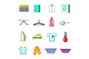 Laundry icons set, cartoon style