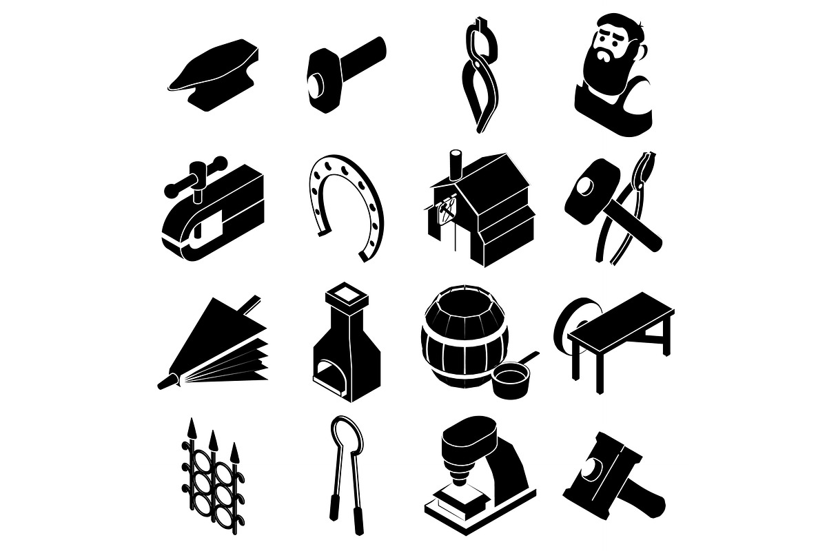 Blacksmith tools icons set in Illustrations - product preview 8