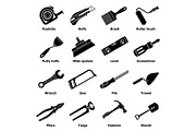 Building hand tool icons set, simple