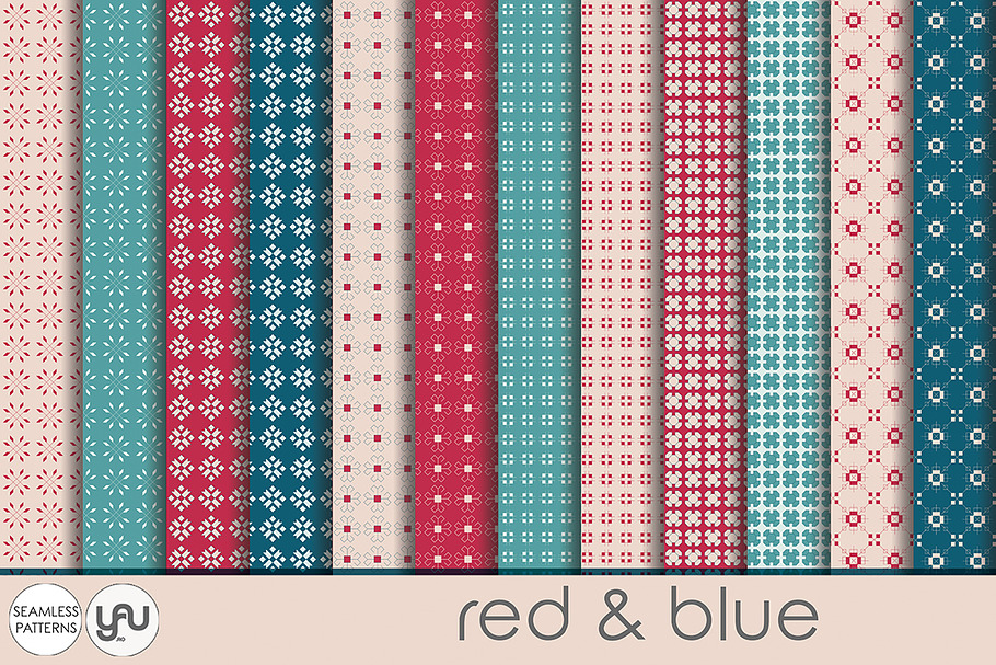 Geometric digital paper RED and BLUE