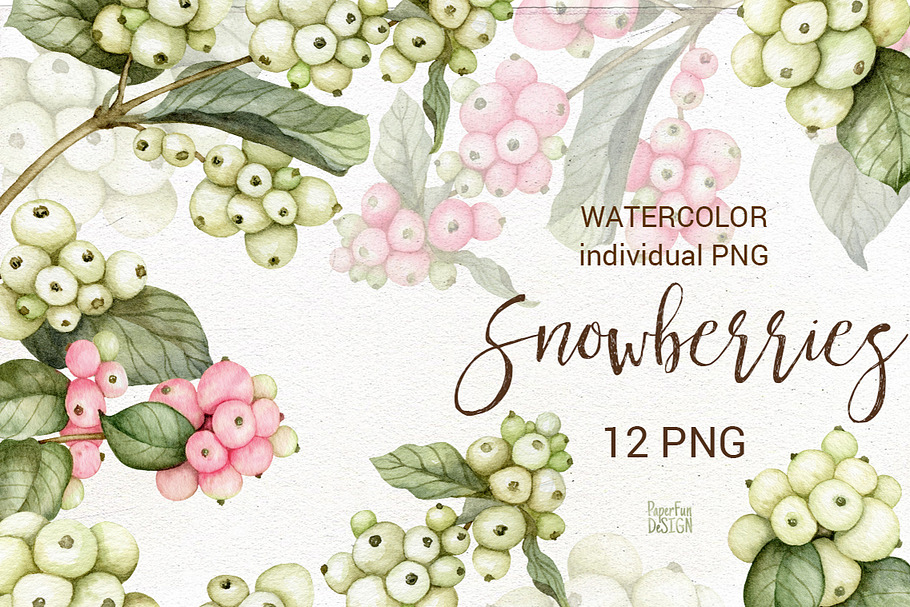 Watercolor snowberries clipart. in Illustrations - product preview 8