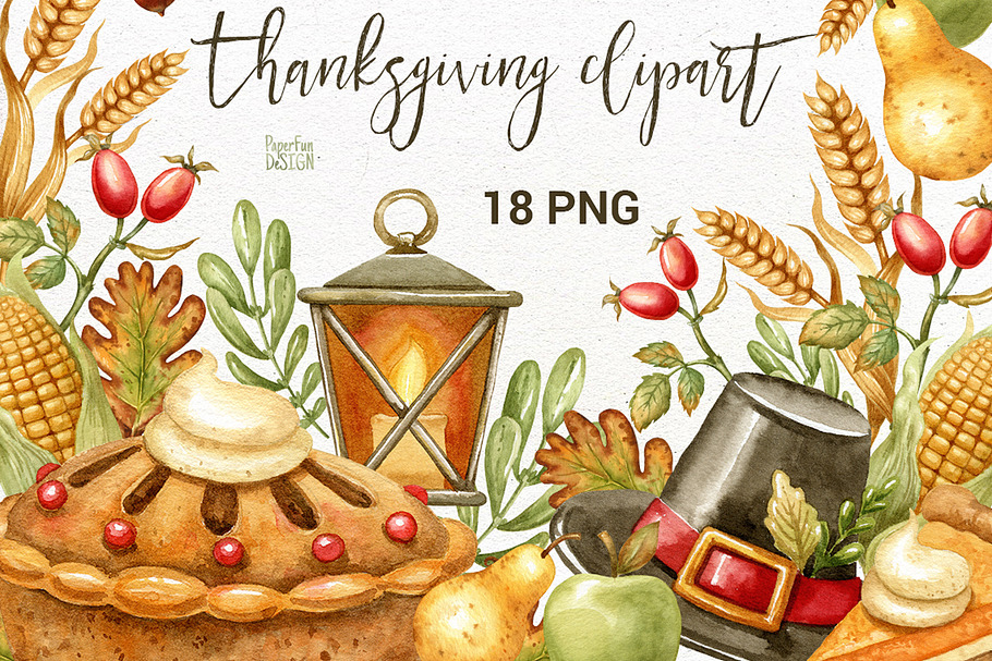 Watercolor Thanksgiving clipart. in Illustrations - product preview 8