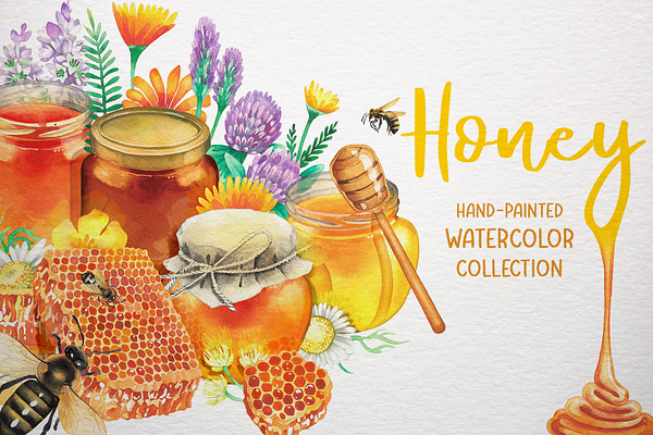 Watercolor honey collection