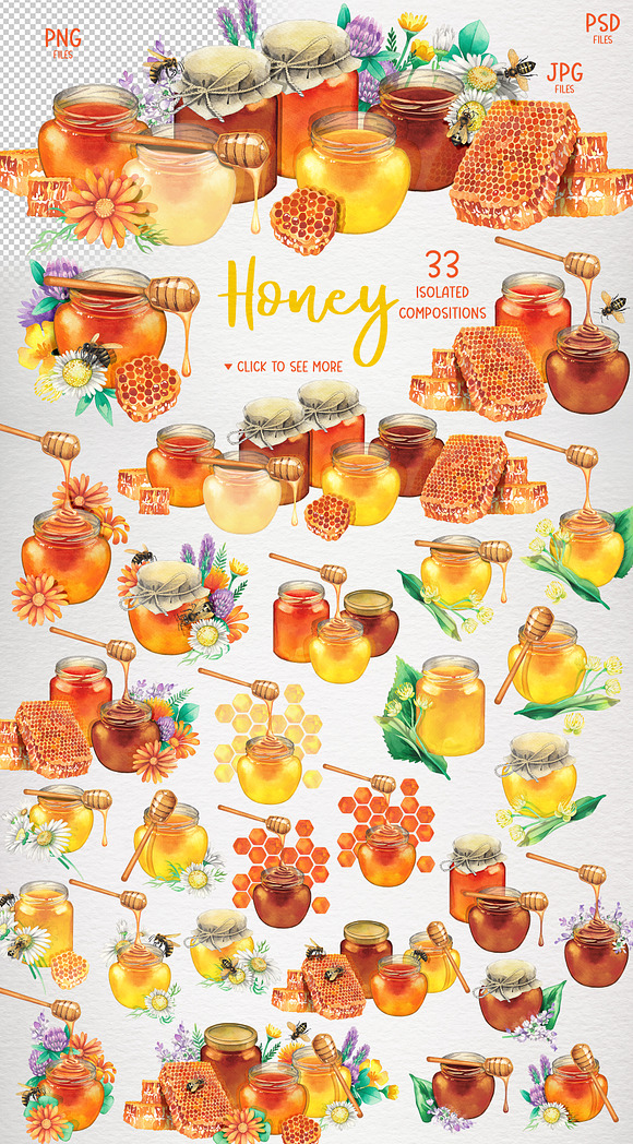 Watercolor honey collection in Illustrations - product preview 4