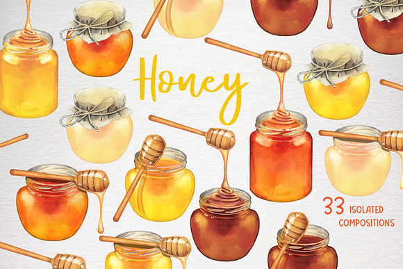 Watercolor honey collection in Illustrations - product preview 5