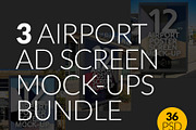 3 Airport Ad Screen Mock-Ups Bundle
