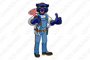 Panther Plumber Cartoon Mascot