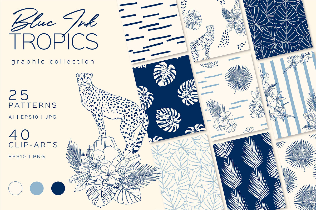 Blue Ink Tropics graphic set in Patterns - product preview 8